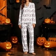 thumbnail image 4 of Women's 2 Piece Lounge Pajama Sets Women Halloween Print Loungewear Pajama Sets For Home Comfort Night Sleep White L, 4 of 5