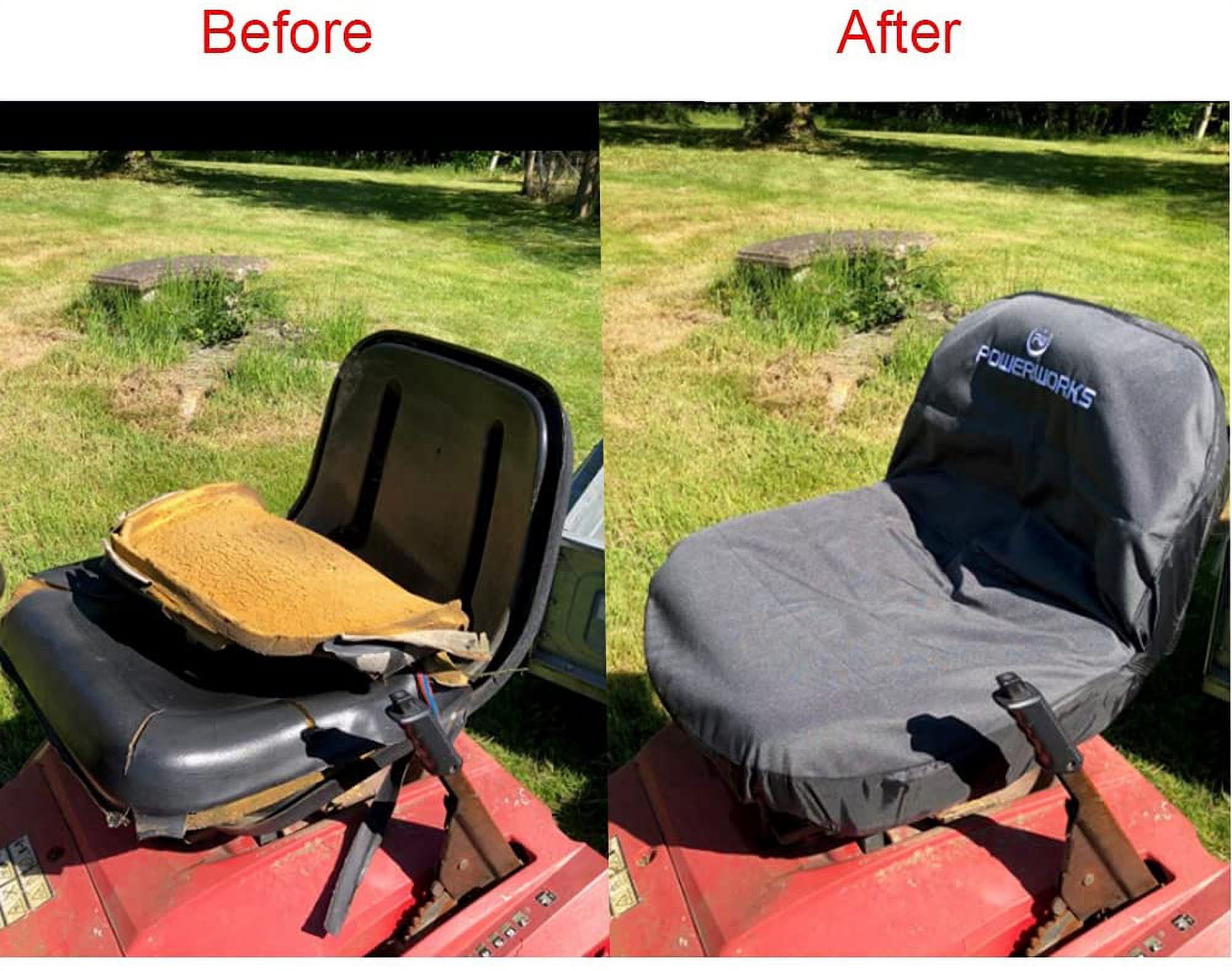 POWERWORKS Waterproof Deluxe Riding Lawn Mower Seat Cover, Medium, Black