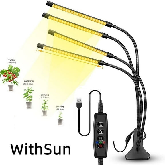 WithSun Light Emitting Diode (LED) Plant Grow Light, 10-Level Dimming and 3 Spectral Modes Grow Lights for Indoor Plants, 3/9/12-Hour Timers