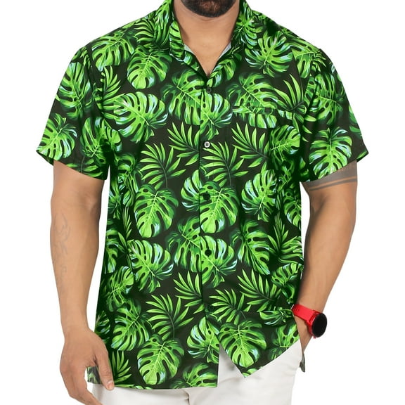 LA LEELA Men's Hawaiian Shirts Short Sleeve Button Down Shirt Mens Casual Shirts Holiday Tropical Beach Summer Shirts for Men Funny L Forest, Leaves