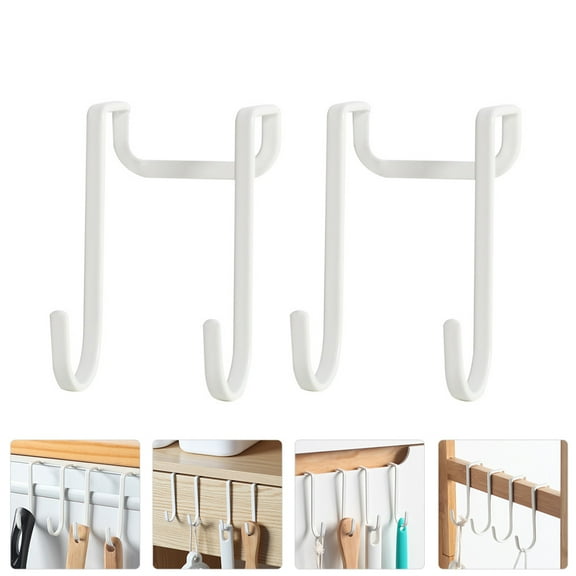 OULII 2Pcs Iron Door Hooks White Punch Free Japanese Style Home Storage Hanger
