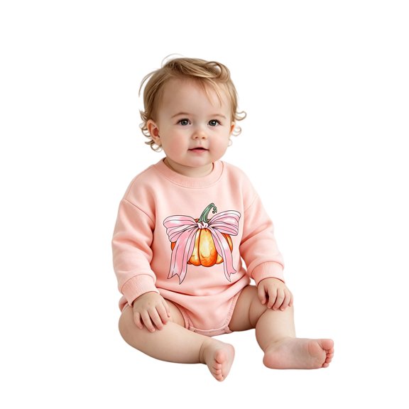 KAUOD Baby Halloween Outfit New Born Toddler Girl Pumpkin Bubble Romper Sweatshirt Infant Bodysuit Fall Winter Clothes One Piece