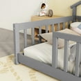 thumbnail image 4 of Twin House-Shaped Bedside Floor Bed with Guardrails, Slats, Grey, 4 of 7