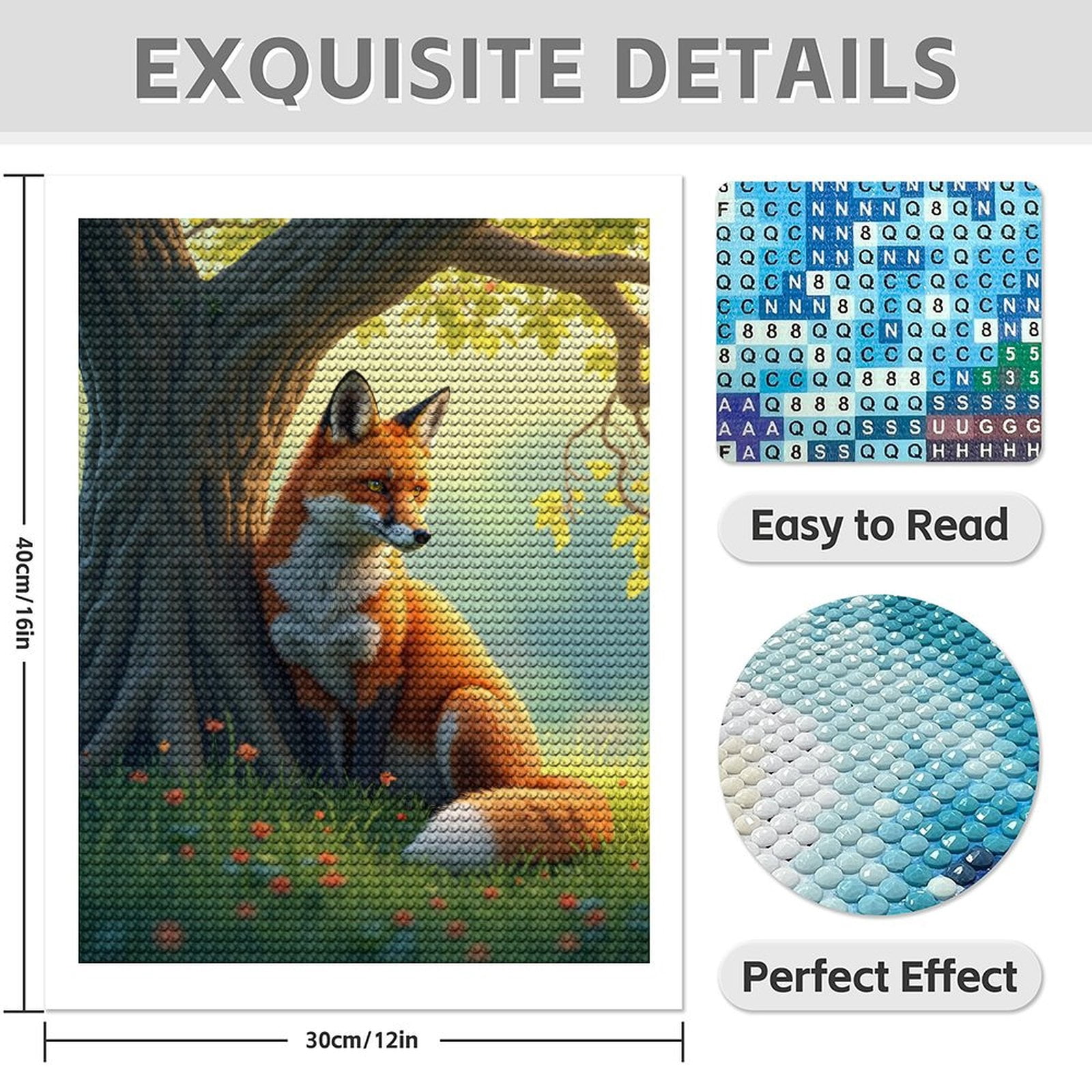 Diamond Art Kits for Adults - 5d Fox Under Tree In Sunny Meadow Diamond Painting for Adults, Diamond Art for Adults Beginners, Diamond Painting Kits for Adults for Home Wall Decor