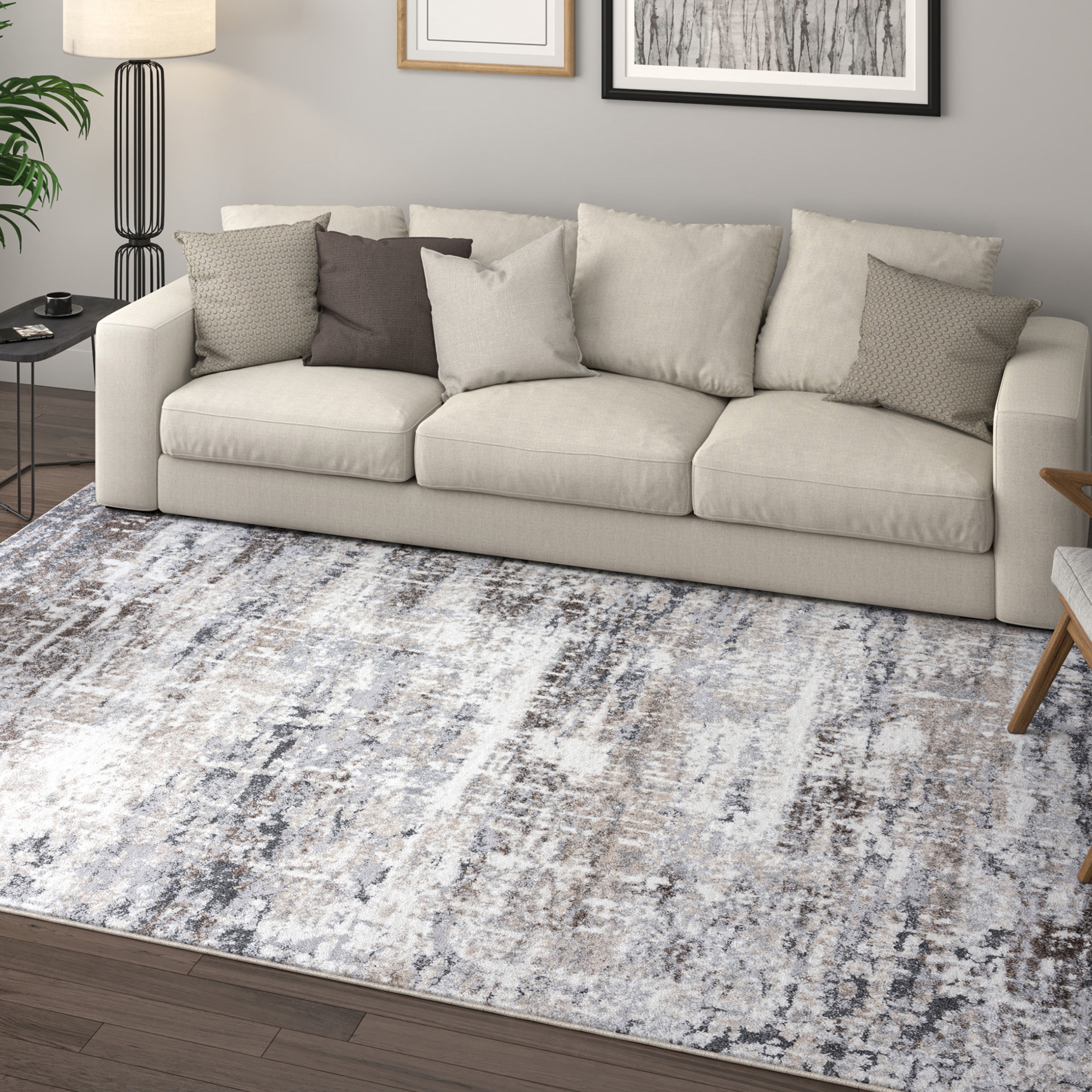 Contemporary 5x8 Area Rug (5'3'' x 7'3'') Abstract Beige, Gray Living Room Easy to Clean