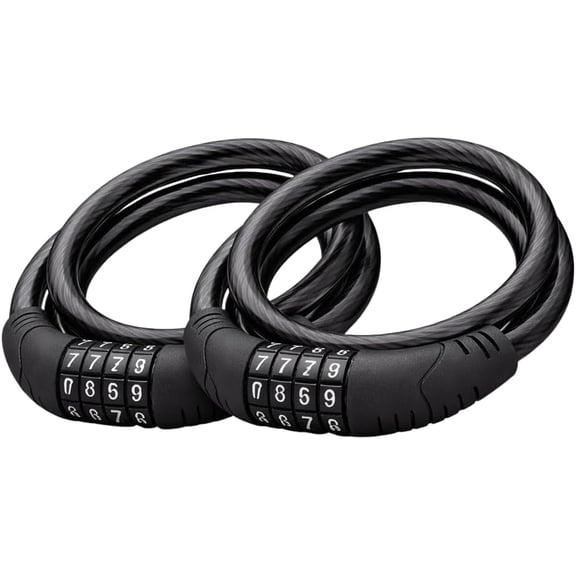 Bike Lock Cable 2 Pack 4 ft 8mm Combination Lock for Bikes Scooters Black