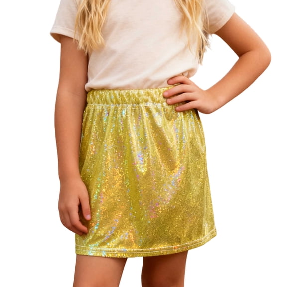 CUZIBR Girls Short Sequins Skirt Elastic Waist Shine Pencil Skirt Sparkly Party Birthday Carnival Streetwear,Gold,3-4 Years