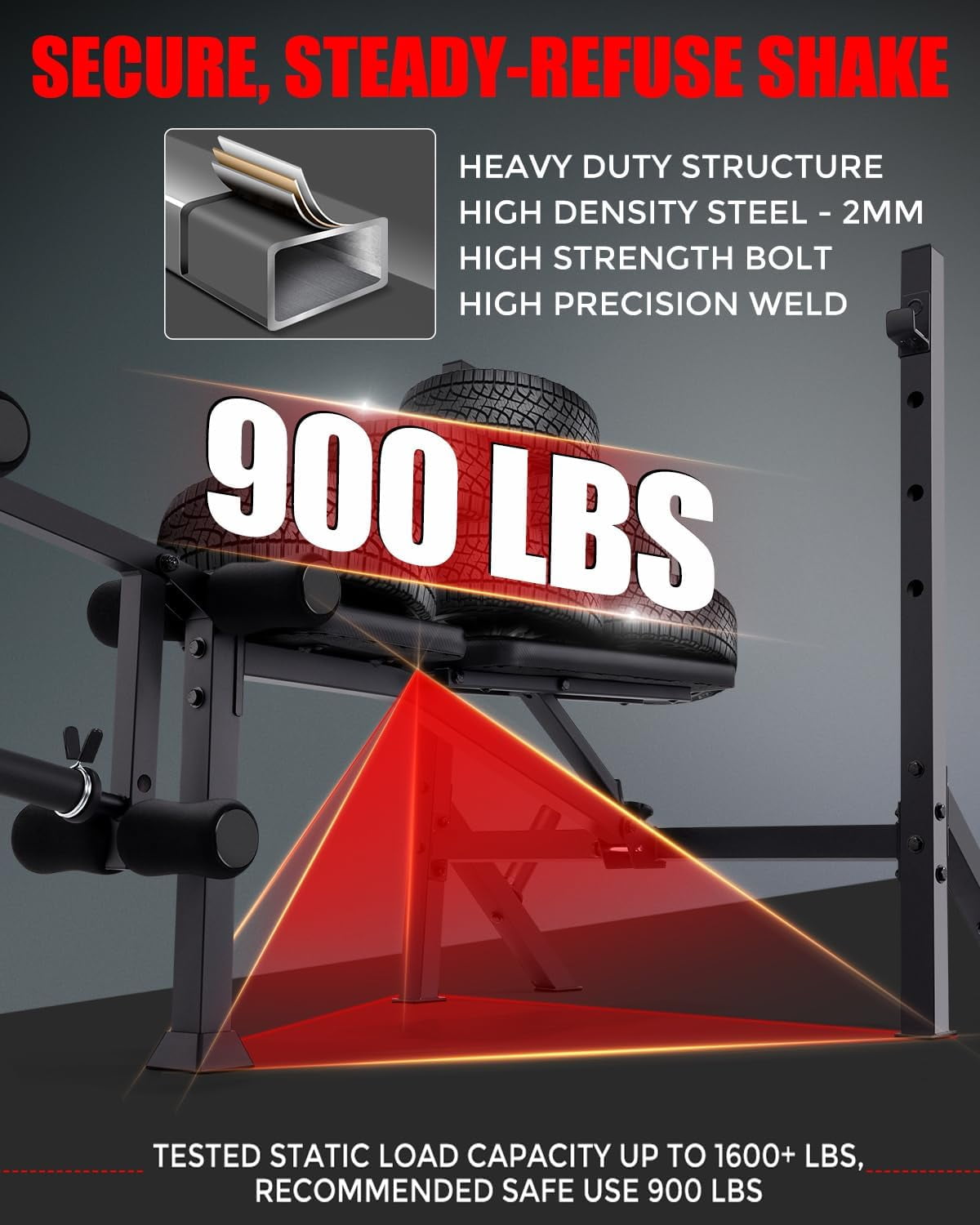 VIBESPARK Adjustable Weight Bench, 900Lbs 5-in-1 Foldable Bench Press with Barbell Rack for Home Gym, Multi-functional Workout Bench Set with Leg Extension for Full Body Strength Training