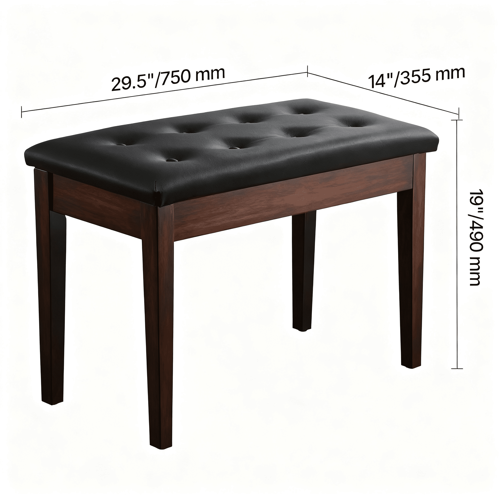 Piano Bench, Duet Keyboard Piano Chair with High-Density Padded Cushion, Storage Compartment for Music Books, Wooden Piano Bookcase Stool Seat, for Vanity and Living Room, 29.5" x 14" x 19"