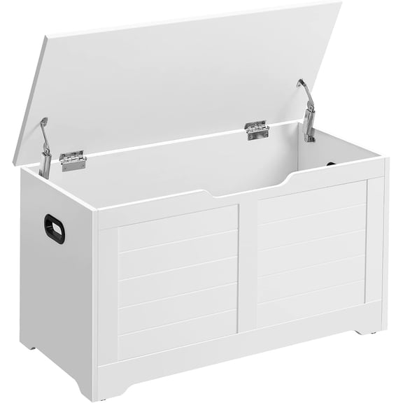 Alpinel Storage Chest, Storage Bench with 2 Safety Hinges, Farmhouse Style, 15.7 x 31.5 x 18.1 Inches, for Entryway, Bedroom, Living Room, Cloud White
