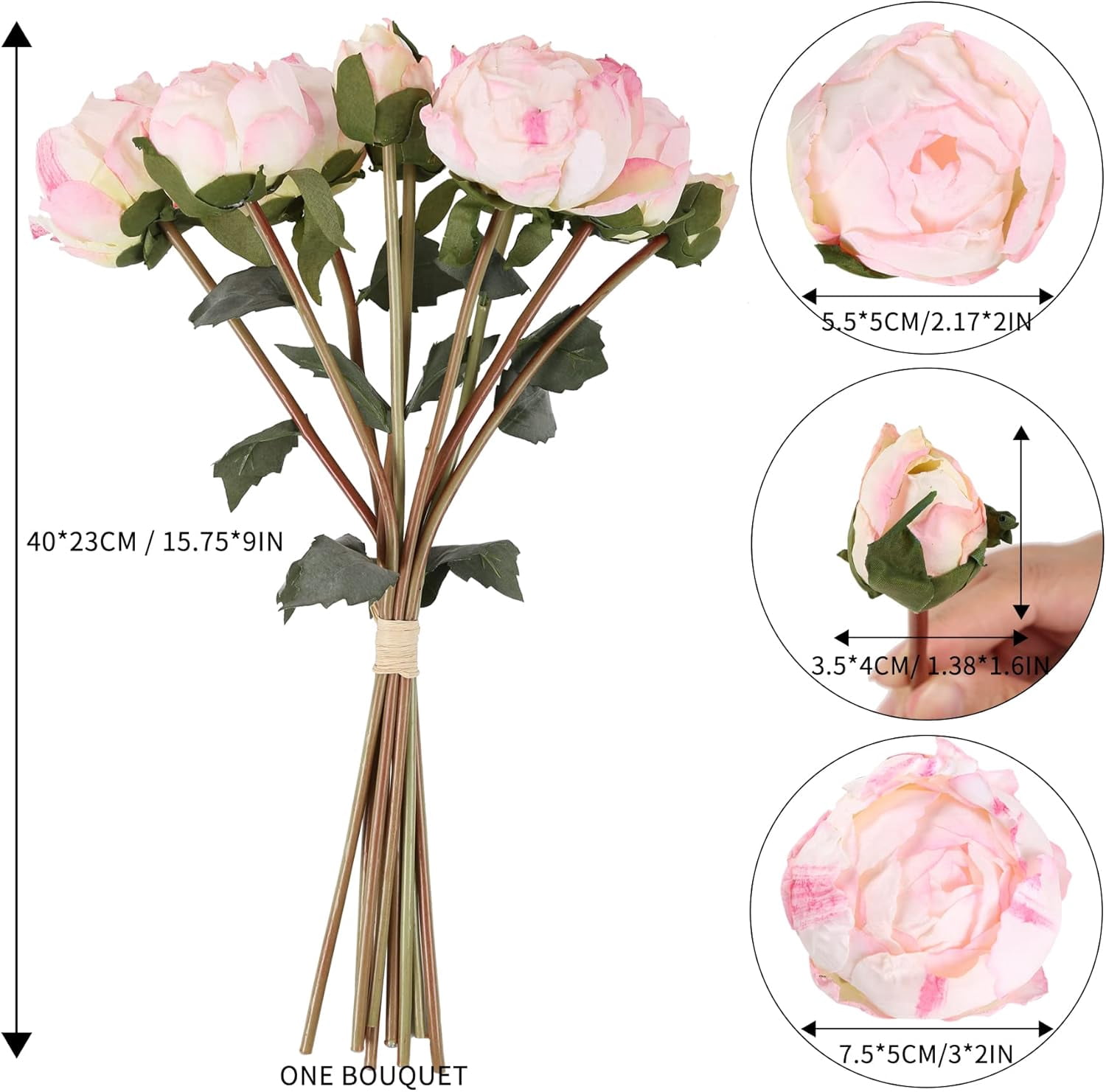 ABCISI 2 Bouquets Artificial Peonies, Silk Flowers 14Heads Vintage Fake Flowers, Faux Peony for Flower Arrangements, Lifelike Decor for Centerpiece Home Table Dining Room (Light Pink)