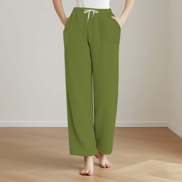Pisexur Women Pajama Pants Soft Long Sleep Lounge Pants Drawstring Floral with Pocket Army Green,2XL