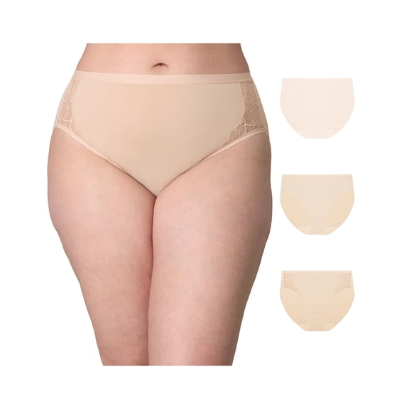 Playtex Microfiber High-Cut Underwear Pack, Moisture-Wicking, 3-Pack (Plus Sizes) Heirloom White/Almond/Almond 2XL Women's