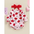 thumbnail image 2 of Faithtur Baby Girls Romper Set, Long Sleeve Crew Neck Heart Flower Print Romper with Hairband, 2 of 8