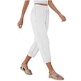 thumbnail image 5 of ClodeEU Women's Elastic Waist Linen Blend Capri Pants,Loose Fit Cropped Trousers with Pockets for Summer White,Women's Plus L, 5 of 8