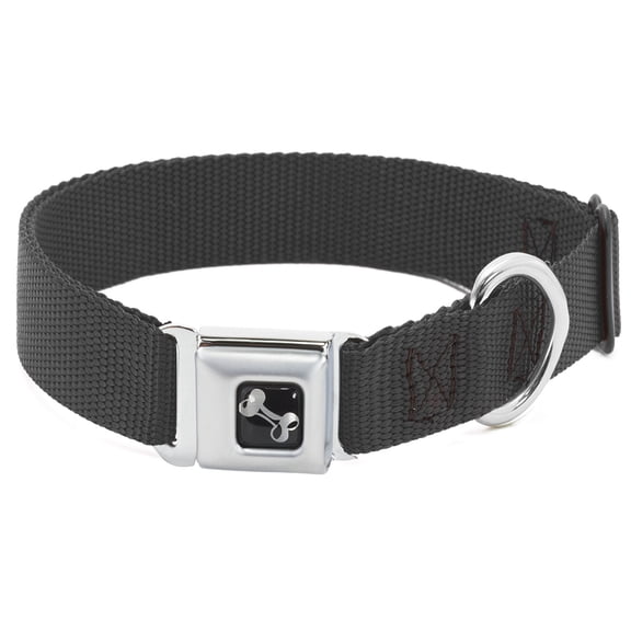 Buckle-Down Pet Collar, Dog Collar Metal Seatbelt Buckle, Black Nylon, 9.5 to 13 Inches 1.0 Inch Wide