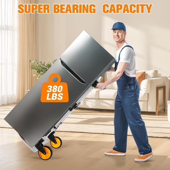 380 LB Capacity Folding Hand Truck Heavy Duty Foldable Dolly Cart with Wheels, Aluminum Collapsible Hand Cart Portable Trolley Dolley with Telescoping Handle for Moving Use