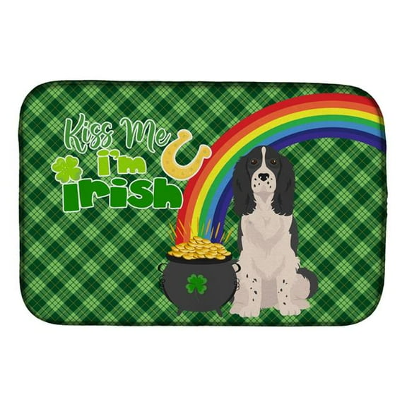 Black English Springer Spaniel St. Patricks Day Dish Drying Mat