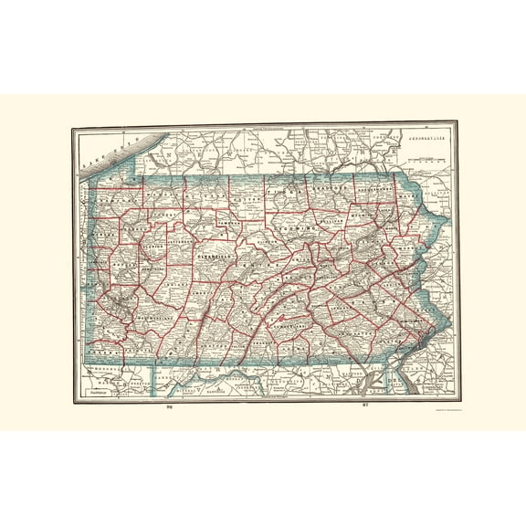 Historic State Map - Pennsylvania - Rathbun 1893 - Vintage Wall Art