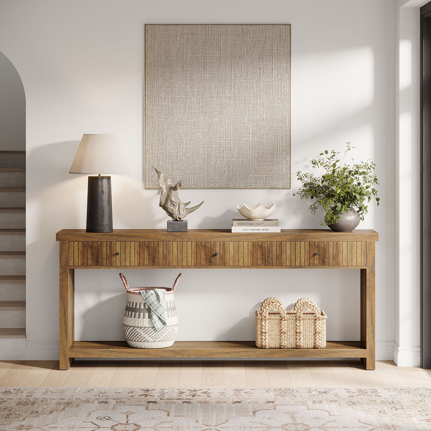 Wood Console Table Long Sofa Table with 3 Drawers, 70.9 inch Entryway Table