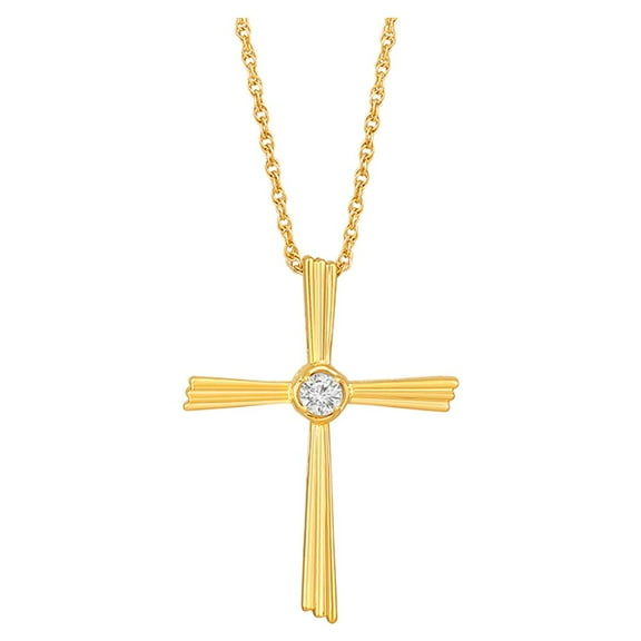Araiya Fine Jewelry Sterling Silver Yellow Plated Lab Grown Diamond Cross Pendant with Silver Rope Chain Necklace (1/10 cttw, E-F Color, VS1 Clarity), 18"