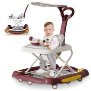 HAOUUCYIN Baby Walker, 6-in-1 Multi-functional Foldable Push Walker, 6-24 Months, Red