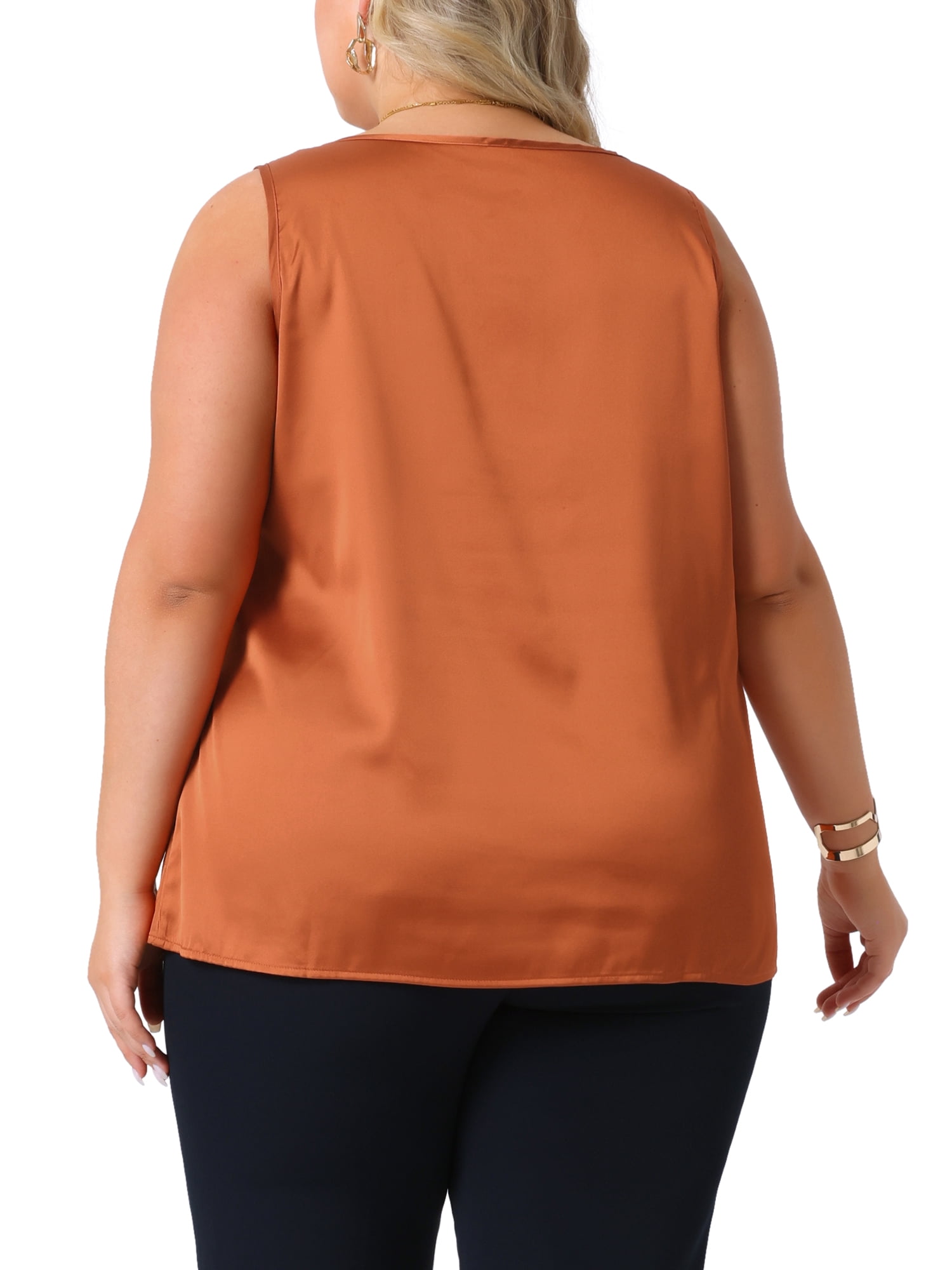 DARING DIVA Women's Plus Casual Silk Satin Tank Top V Neck Cami Blouse 2X Caramel