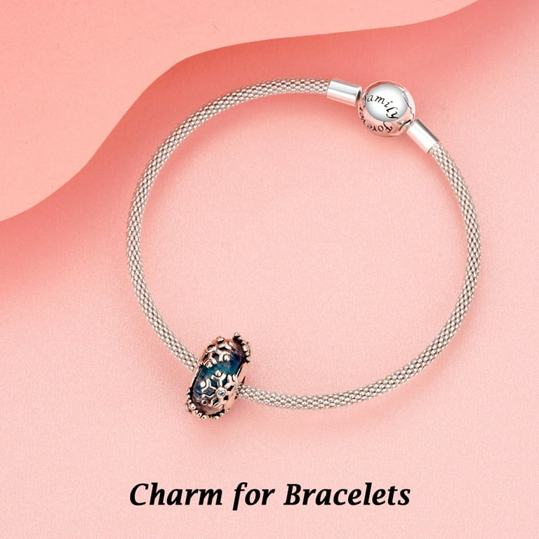 925 Sterling Silver Charm for Pandora Bracelets Blue Murano Glass Bead Snowflake Charms Women Bracelet Charm Walmart