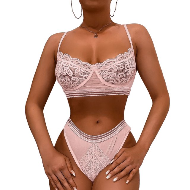 Conjunto de lencería para mujer, suave, elegante, de 2 piezas, sujetador y bragas de encaje para el día de San Valentín