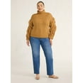thumbnail image 2 of Scoop Women’s and Women's Plus Cable Knit Turtleneck Sweater with Fringe, Midweight, Sizes XS-4X, 2 of 5