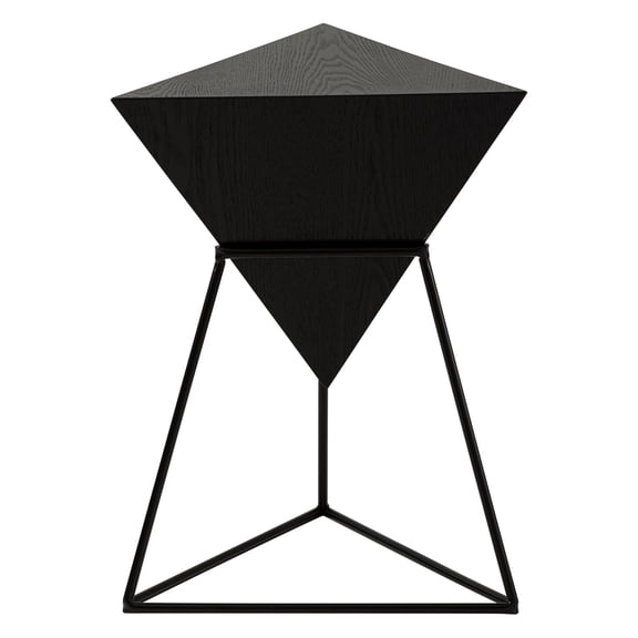 COZAYH Modern Geometric End Table with Wooden Top and Metal Base, Unique Pyramid Side Table Plant Stand for Office, Living Room, Bedroom, Triangle, Black