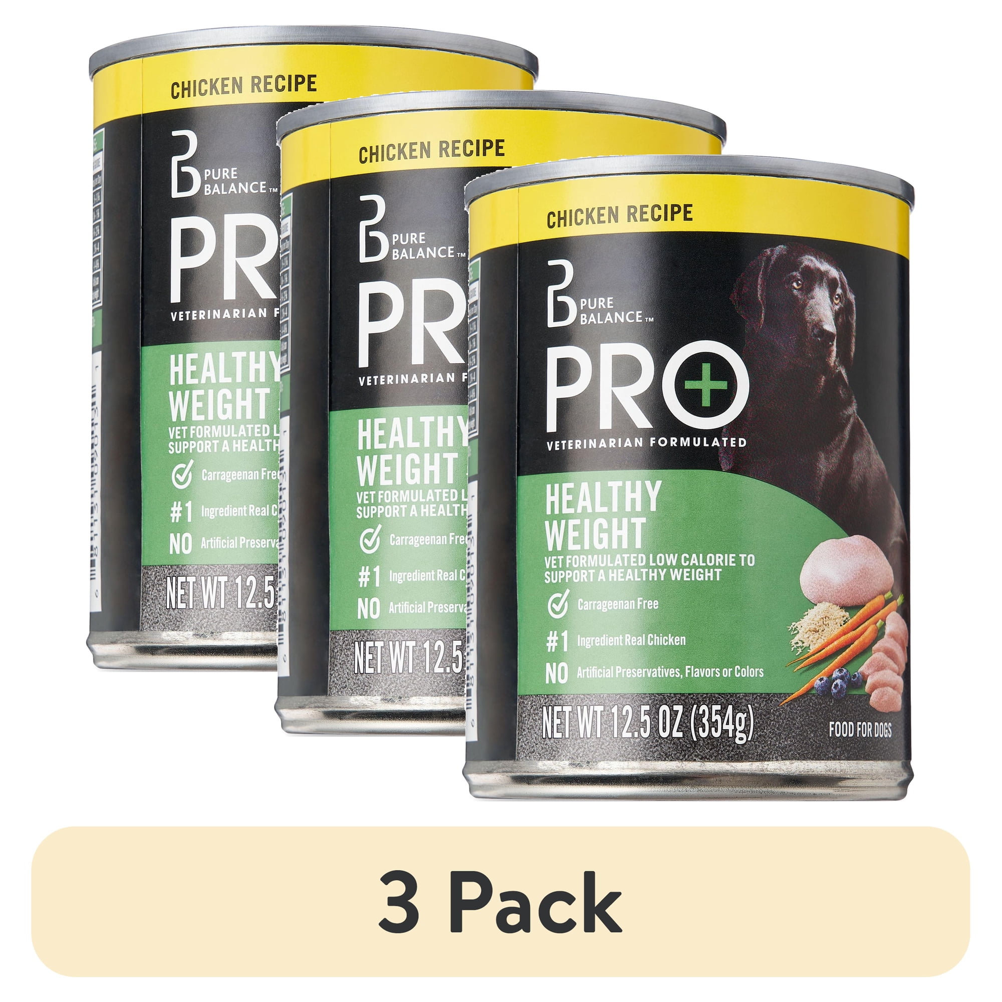 (3 pack) Pure Balance Pro+ Chicken Recipe Wet Dog Food for Healthy Weight, 12.5 oz Can