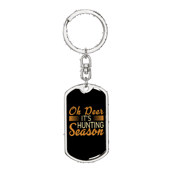 Deer Hunting Season Stainless Steel or 18k Gold Premium Swivel Dog Tag Keychain