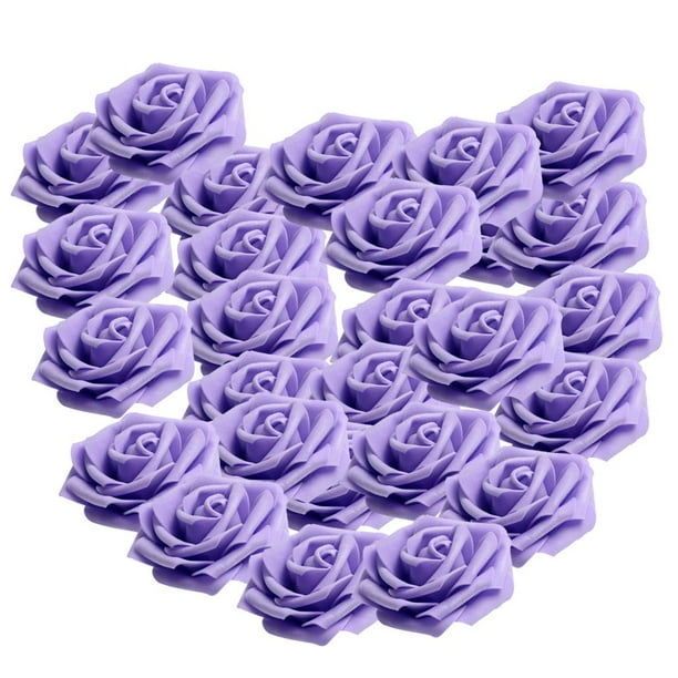 100 cabezas de rosas artificiales de espuma para decoración de ramos de boda (8 cm) Púrpura