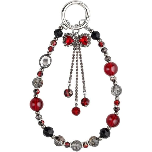 Tassel Bow Phone Charms Strap Shiny Crystal Beaded Phone Chain Luxury Phone Wrist Strap Bag Charms Cell Phone Lanyards for Women Phone Lanyard Wristlet Keychain Accessories