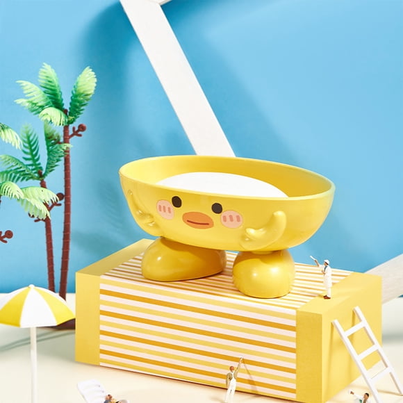 Jabonera con forma de pato | Jabonera autodrenante con orificios de drenaje | Para ducha, baño y fregadero de cocina | Jabonera de plástico amarilla
