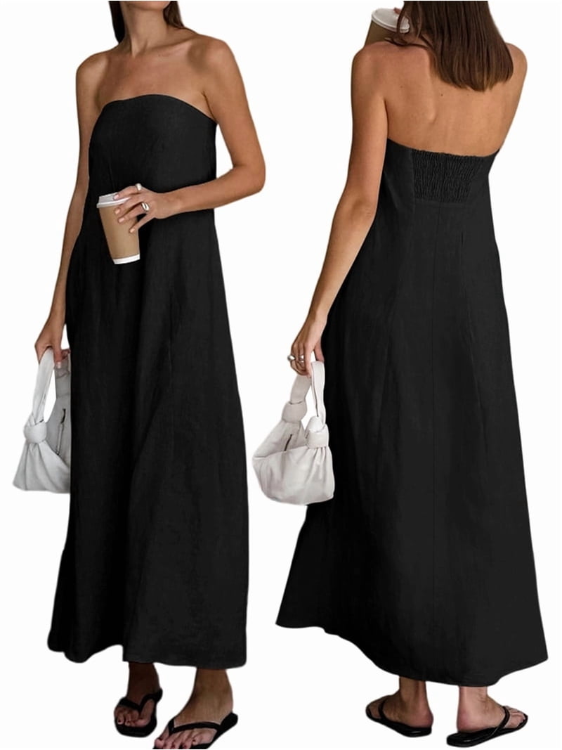 Dress Strapless Linen Maxi Dress Linen A-Line Strapless Dress for Vacation and Going Out Dress Black S - Walmart.com Dress Strapless Linen Maxi Dress Linen A-Line Strapless Dress for Vacation and Going Out Dress Black S - Walmart.com