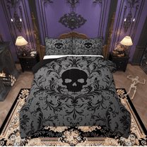 Manfei Adult Damask Skull Bedding Comforter Set, Hippie Gothic Skeleton Twin Comforter Sets, Tribal Mandala Theme Reversible Bedding Set, Breathable Home Decor, 2-Piece