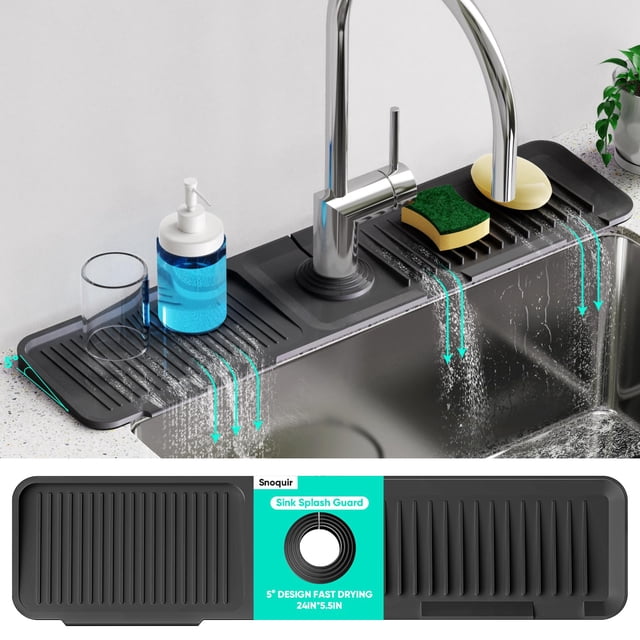 Protector contra salpicaduras para fregadero de cocina Snoquir, tapete de silicona de 24 pulgadas, pendiente de 5°