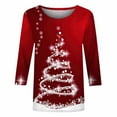 thumbnail image 4 of Up to 65 off!Lolmot Christmas 3/4 Sleeve Tops for Women Fashion Snowflake Christmas Print Graphic Tee Shirts Casual Crew Neck Tee Tops Blouse, 4 of 5