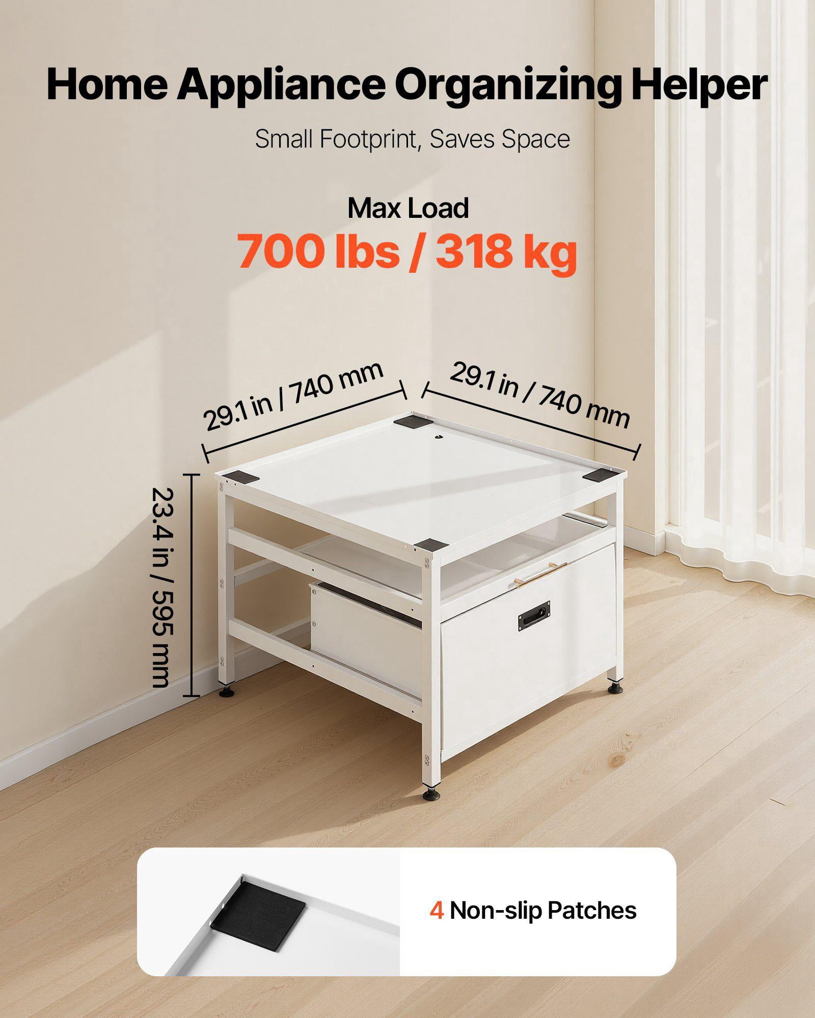 Laundry Pedestal with Pull Out Tray 29x29 Washer Dryer Stand 23 Inch Height 700lb Capacity Non Slip Feet White Storage