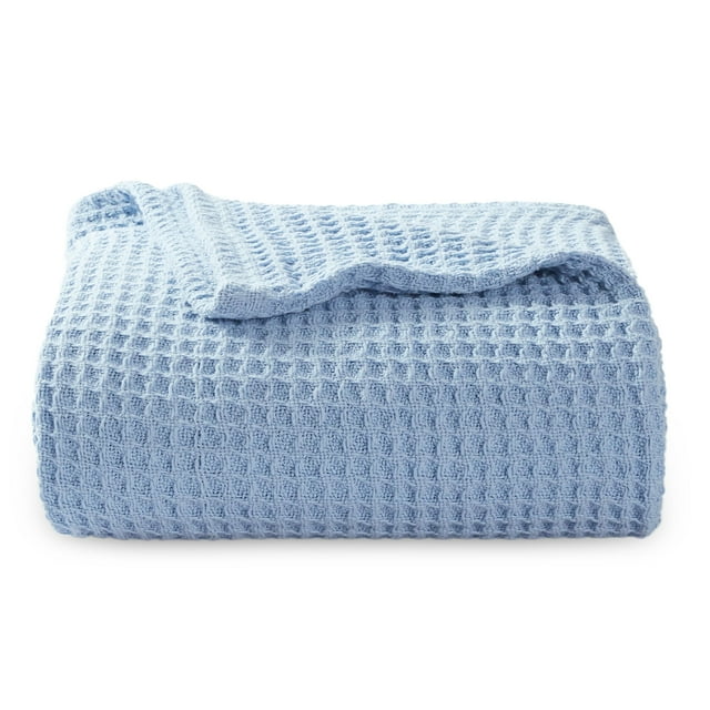 Manta Bedsure, 100% algodón, tejido gofrado, tamaño Twin XL, azul