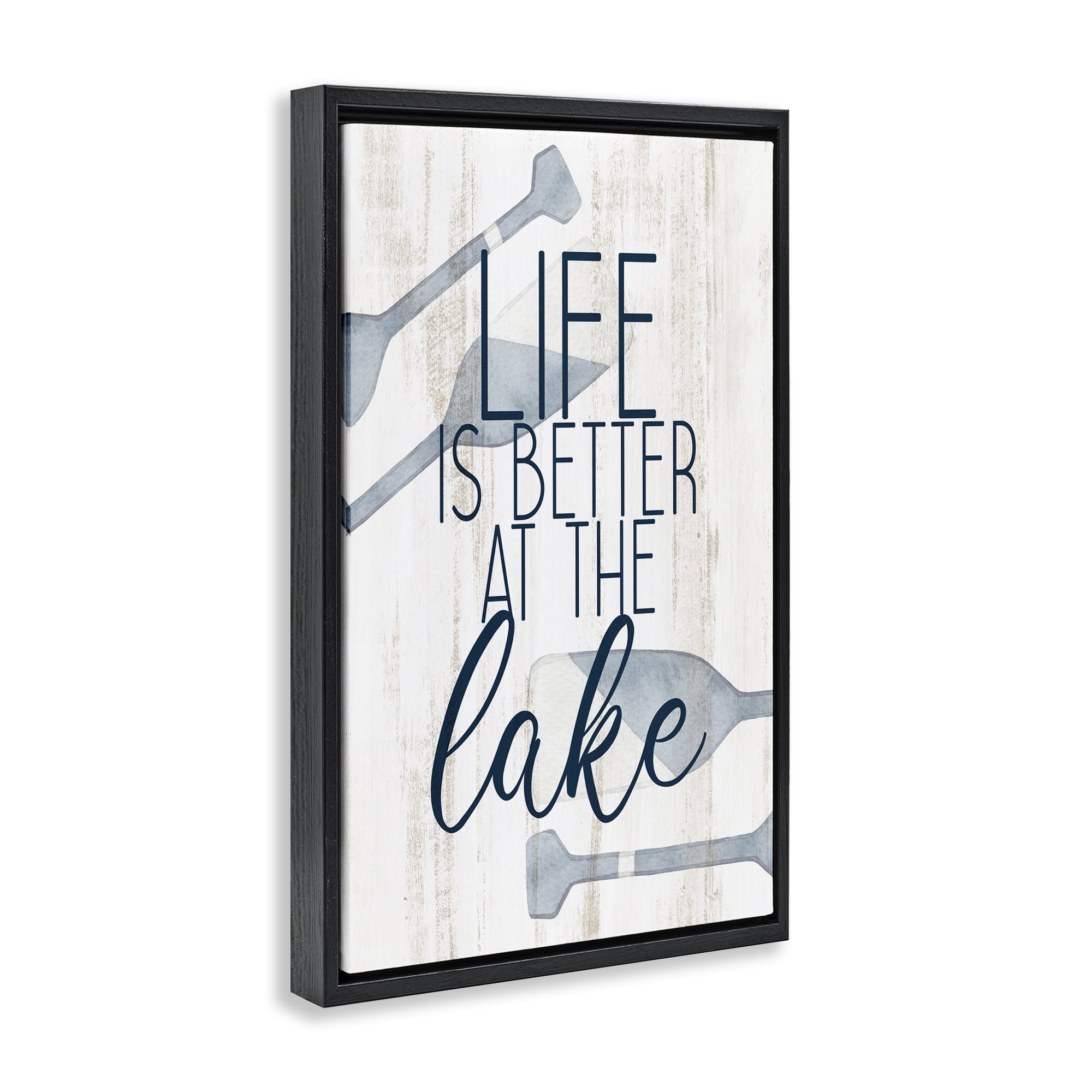 Stupell Industries Better at Lake with Oars Text & Numbers Painting Black Floater Framed Canvas Art Print Wall Art, 21 x 31