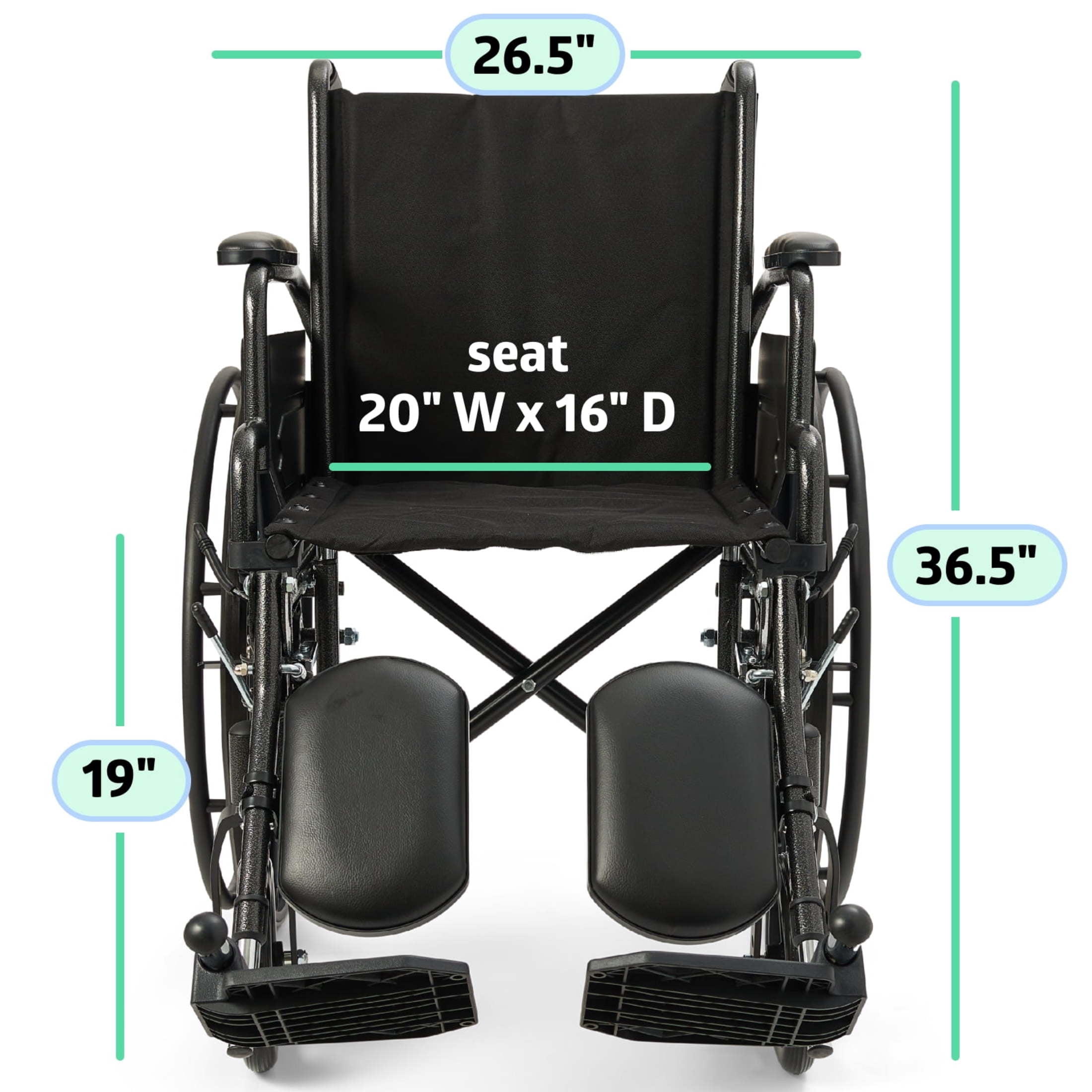 Medline Comfortable Folding Manual Wheelchair with Swing-Back Arms, Elevating Footrests, 20" Seat