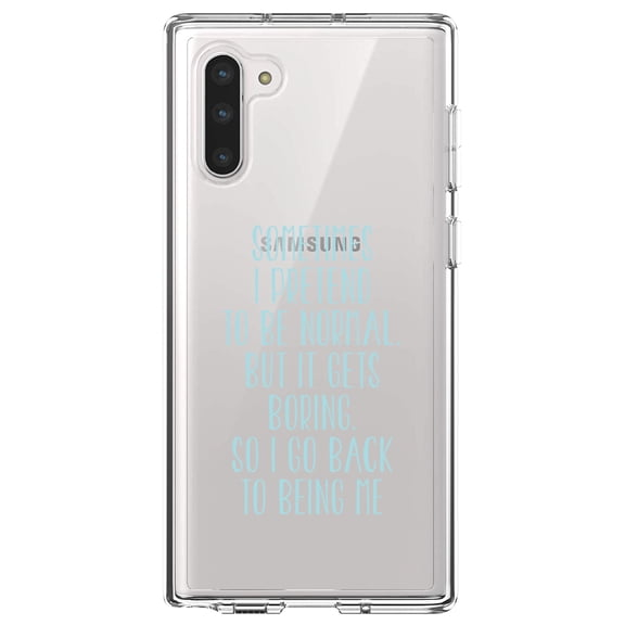 DistinctInk Clear Shockproof Hybrid Case for Samsung Galaxy Note 10 (6.3" Screen) - TPU Bumper Acrylic Back Tempered Glass Screen Protector - I Pretend to be Normal But It Gets Boring