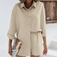 thumbnail image 4 of EHQJNJ 2 Piece Outfits for Women Clubwear Cotton Linen Set Casual Tracksuit Button Down Short Sleeve Shirt Drawstring Shorts Pockets 2 Piece Set 70's Outfits for Women, 4 of 8