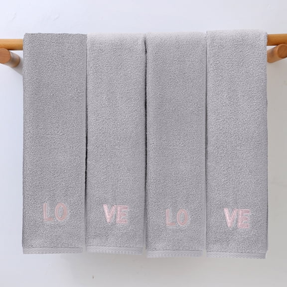 Btomtd 4-Pack Cotton Towels Set for Valentine's Day, Thick Soft and Absorbent Hand Towels for Bathroom, Household Bath Towels Set for Face and Body, Size 31" x 13", Gray