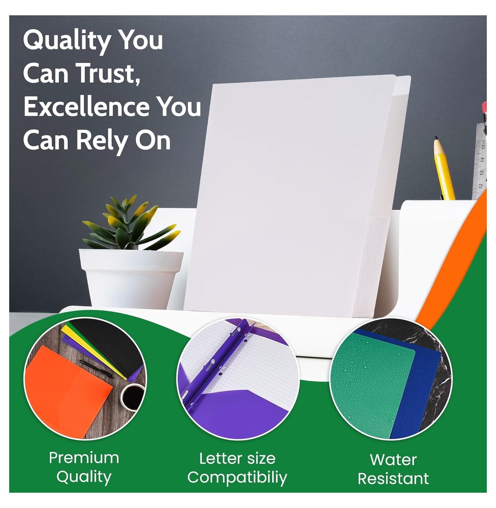 Heavy Duty Plastic Folders with Pockets 24 Pack. 2 Pocket Folder no Prongs. Tear-Resistant Letter Size 8.5x11. White, Presentation Ready School and Office Supplies