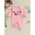 thumbnail image 3 of Newborn Baby Christmas Long Sleeve Rompers 3M 6M 12M 18M Newborn Casual Fuzzy Letter Round Neck Bodysuit Infant Loose Fit Jumpsuits, 3 of 9