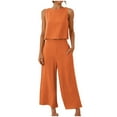 thumbnail image 3 of Dazajoo Womens Linen Sets Plus Size Round Neck Sleeveless Tops and Wide Leg Capri Pants with Pockets 2025 Summer Beach Vacation Lounge Suits,Orange,XXL, 3 of 9